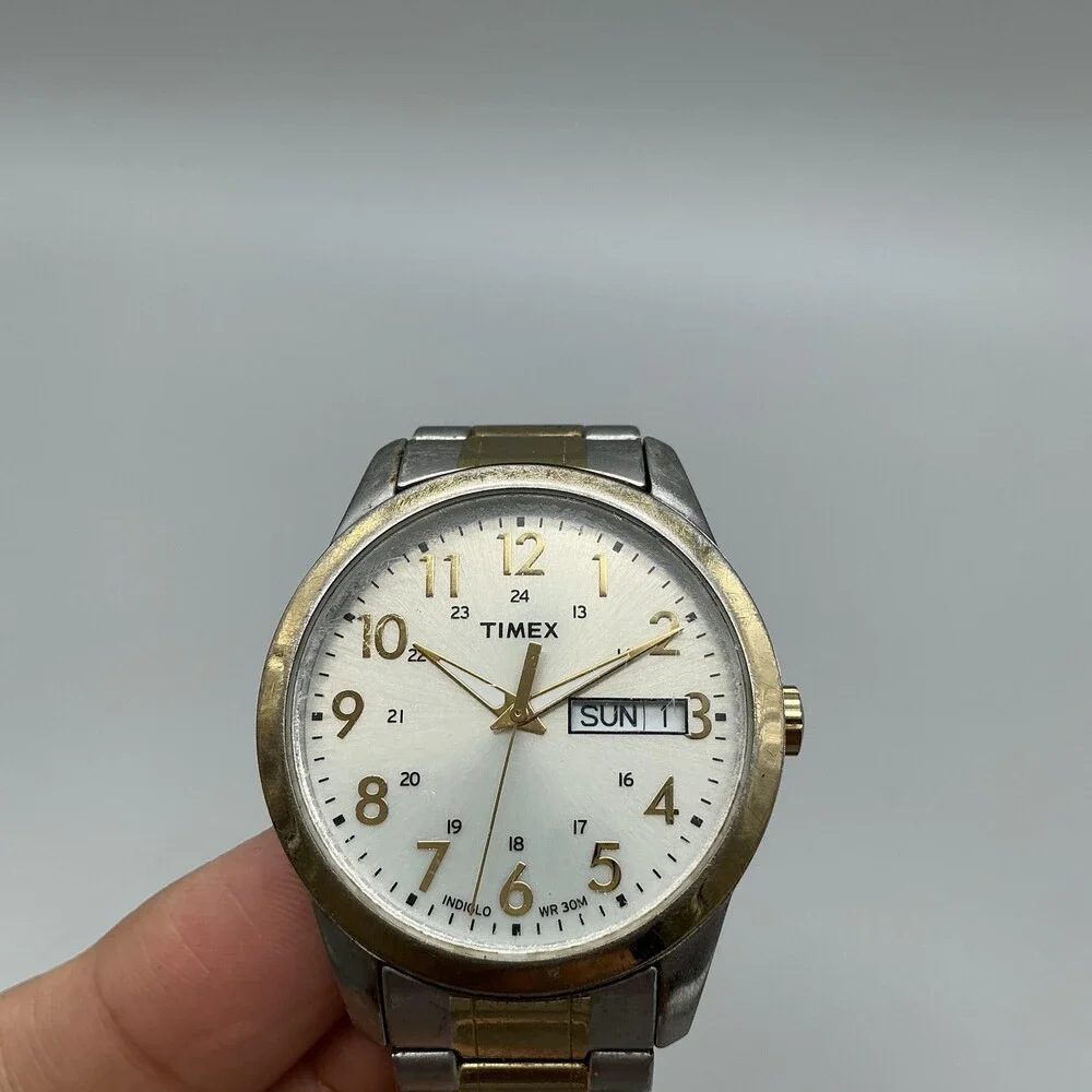 Timex Easy Reader Indiglo Mens Watch 36mm Two Tone Day Date New Battery